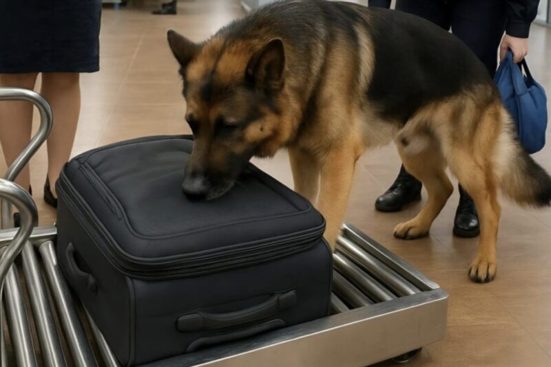 En tjänstehund på flygplatsen lade märke till resväskan och började gnälla, vilket lockade en poliss uppmärksamhet: när de öppnade resväskan blev de chockade av vad de såg