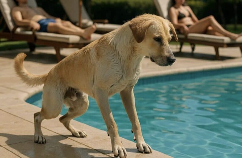 Hunden hoppade oväntat i poolen: semesterfirarna började bli indignerade tills hunden kom upp ur vattnet, eftersom han höll något läskigt i tänderna.