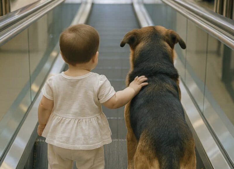 En liten flicka och hennes hund gick nerför en rulltrappa i ett köpcentrum utan vuxenövervakning. Jag bestämde mig för att följa efter dem och bevittnade en mycket märklig scen.
