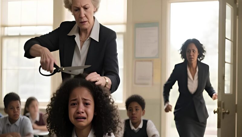 När läraren såg elevens långa hår tog hon en sax och klippte det. Men när flickans mamma kom till skolan chockerade det som hände sedan alla.