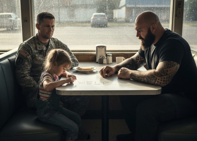 En soldat lade märke till en liten flicka som skrev "HJÄLP" på sitt bord – ögonblick senare tystnade hela restaurangen