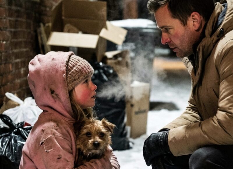 En ensamstående pappa, VD, upptäckte en liten flicka och hennes hund sovande bland soporna på julafton…