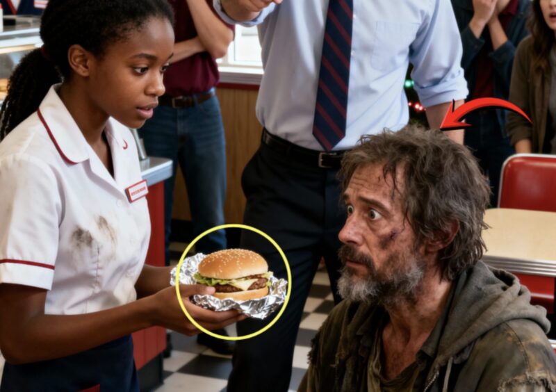 En svart servitris ger i hemlighet en gratis hamburgare till en hemlös man – chefen skriker åt henne, men sedan avslöjar han sin SANNA identitet vilket får alla att chocka…
