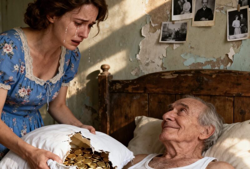 Min svärfar hade ingen pension. Jag vårdade honom av hela mitt hjärta i 12 år. Med sitt sista andetag räckte han mig en trasig kudde. När jag öppnade den kunde jag inte hålla tillbaka tårarna…