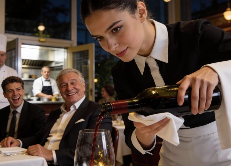 Han beställde på tyska bara för att förödmjuka servitrisen och skrattade åt att "tjejer som hon" aldrig skulle kunna förstå en riktig utbildning.